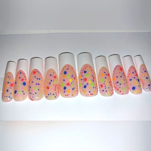 Hand crafted custom french tip 10pc acrylic press on nails sz medium - Picture 5 of 5